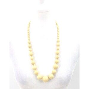Moga Signed Yellow Graduating Round Beads Vintage Large Statement Necklace 26"